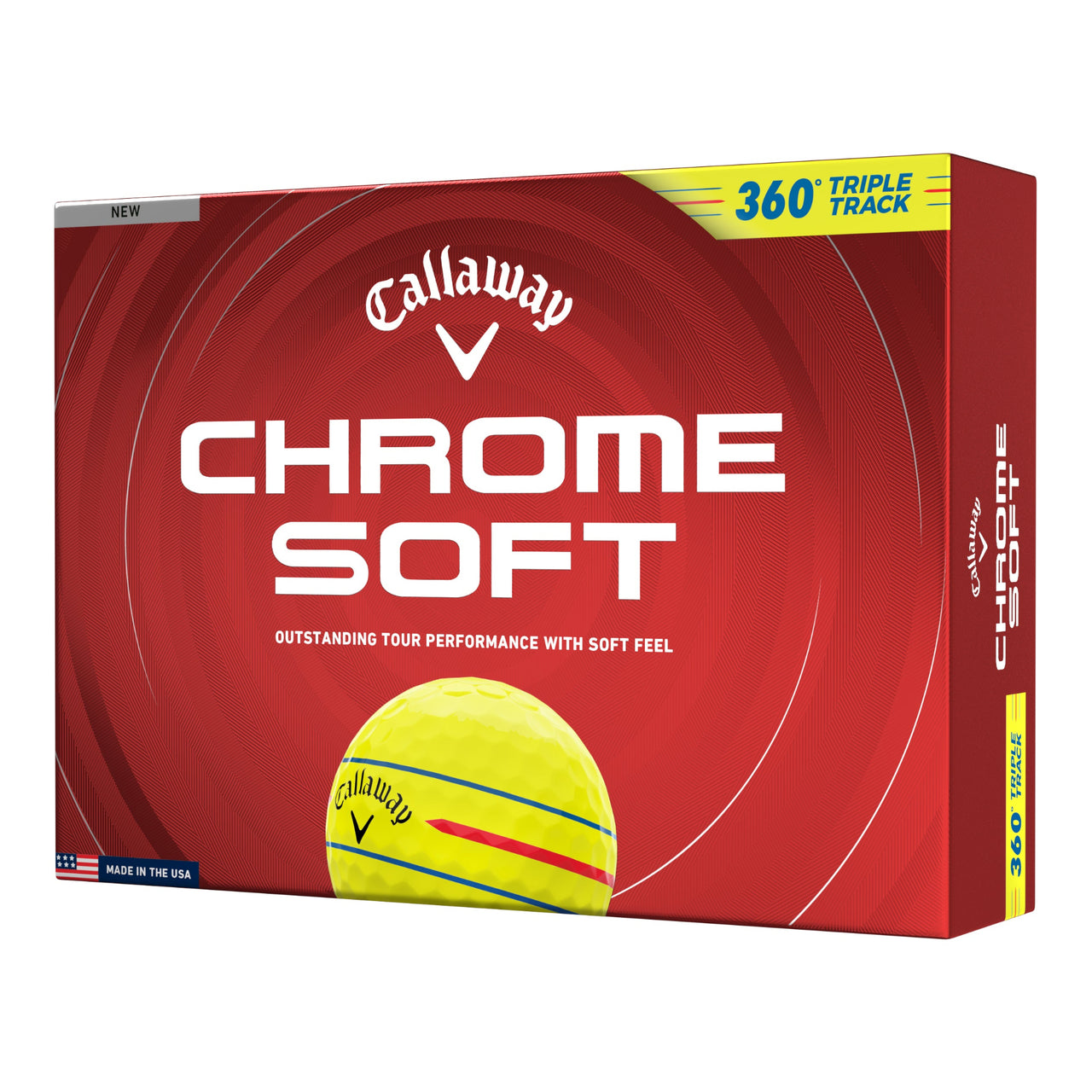 Callaway Chrome Soft golf ball packaging on a white background