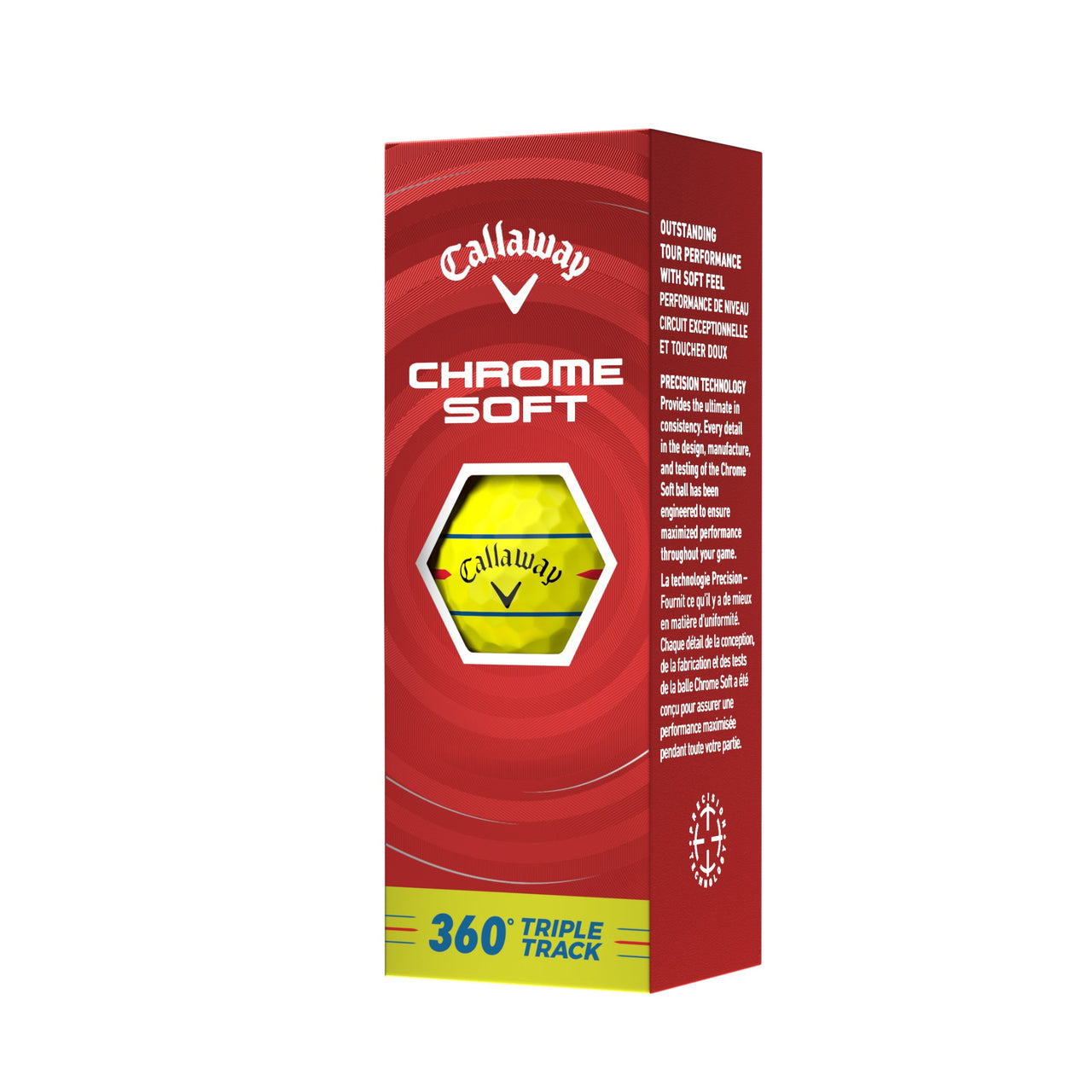 Callaway Chrome Soft golf ball packaging on a white background