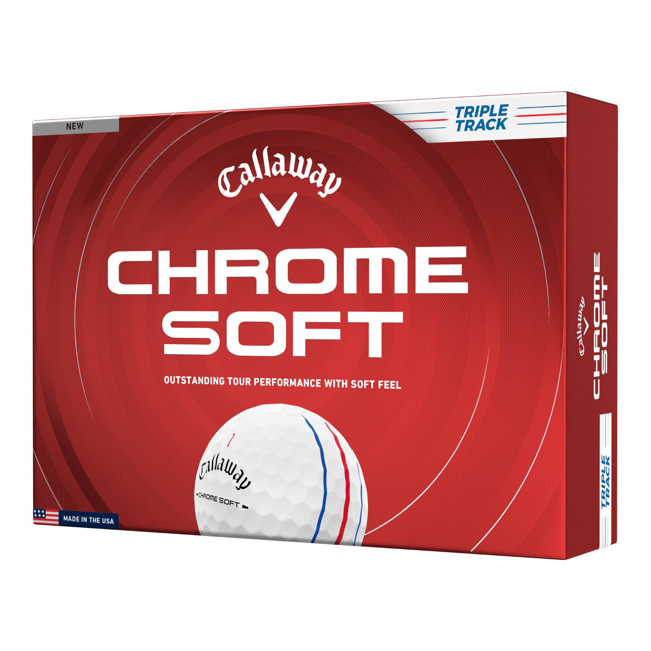Callaway Chrome Soft golf ball packaging on a white background