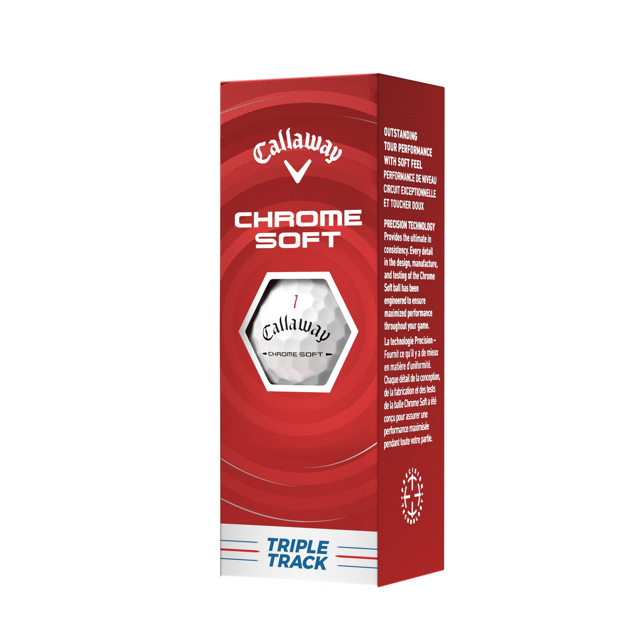 Callaway Chrome Soft golf ball packaging on a white background