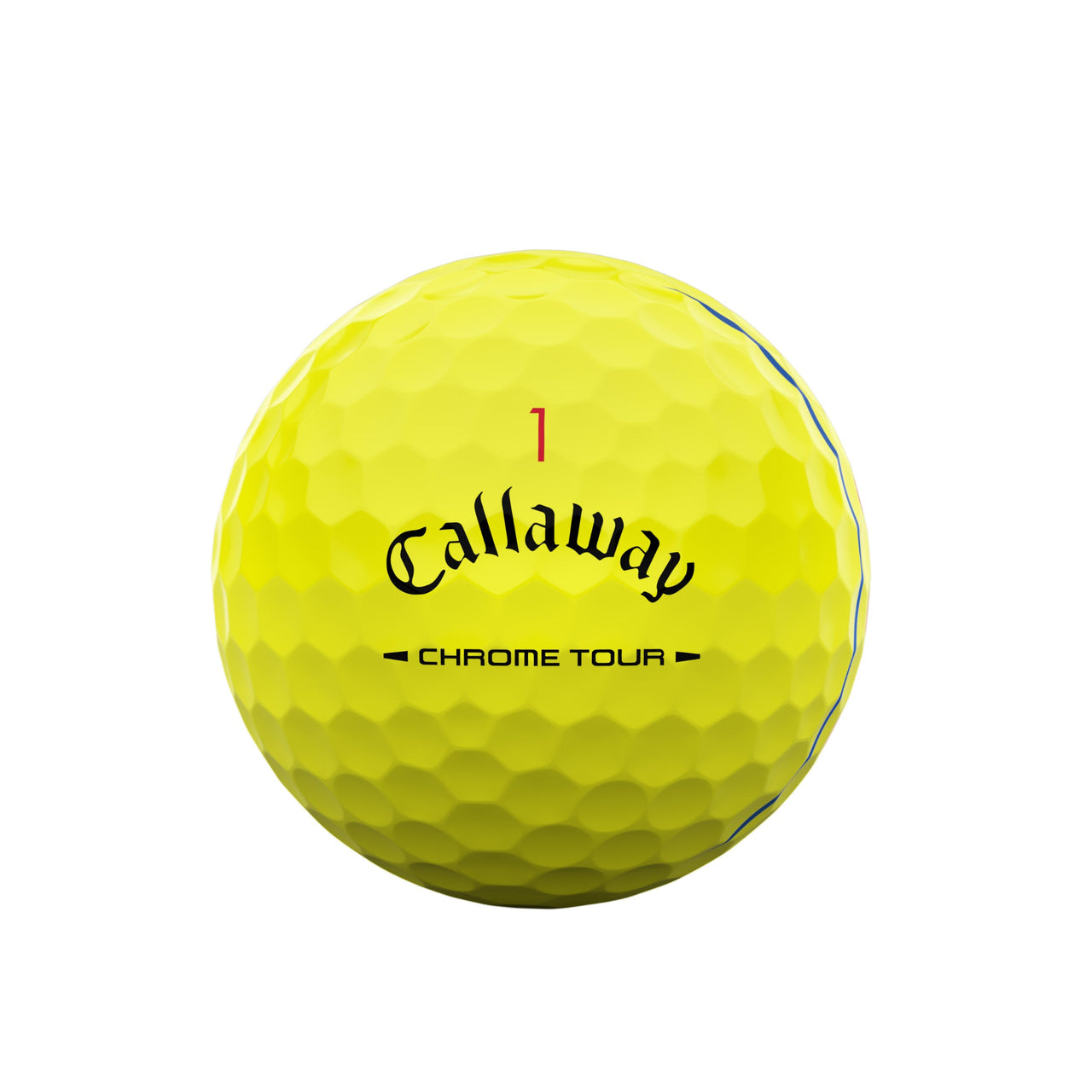 Yellow golf ball with Callaway logo on a white background
