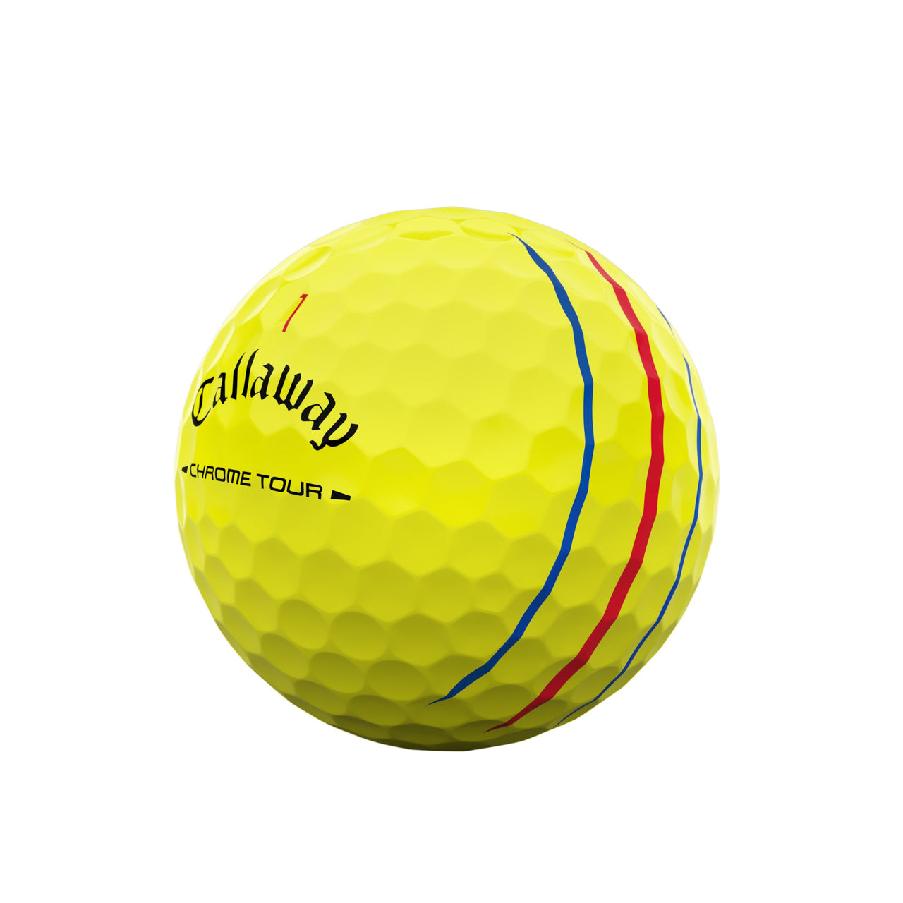 Yellow golf ball with Callaway branding on a white background