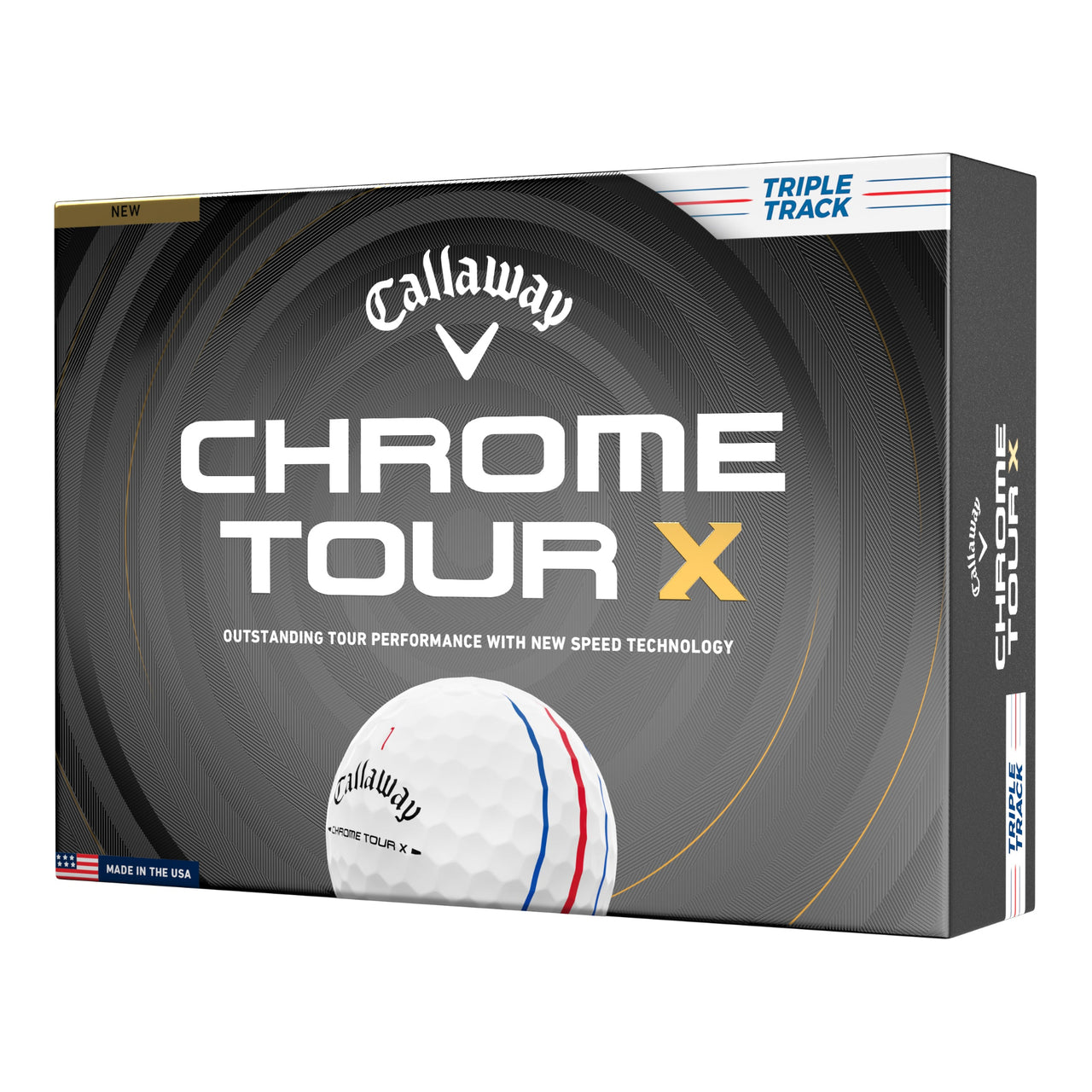 Callaway Chrome Tour X golf ball packaging on a white background
