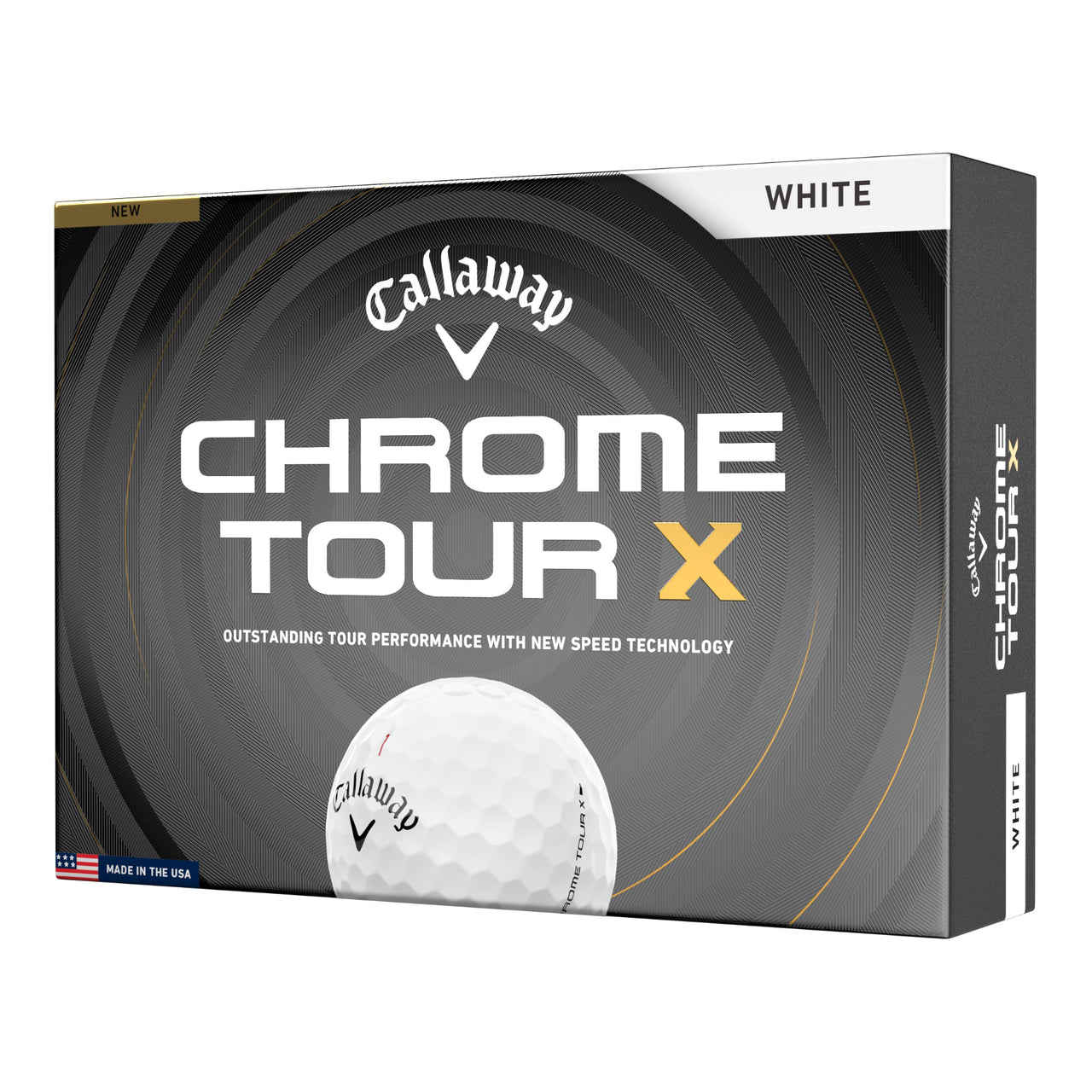 Callaway Chrome Tour X golf ball packaging on a white background