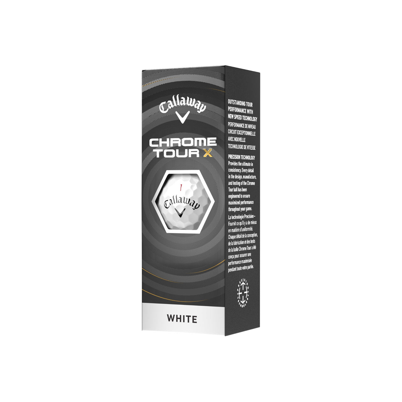 Callaway Chrome Tour X golf ball packaging on a white background