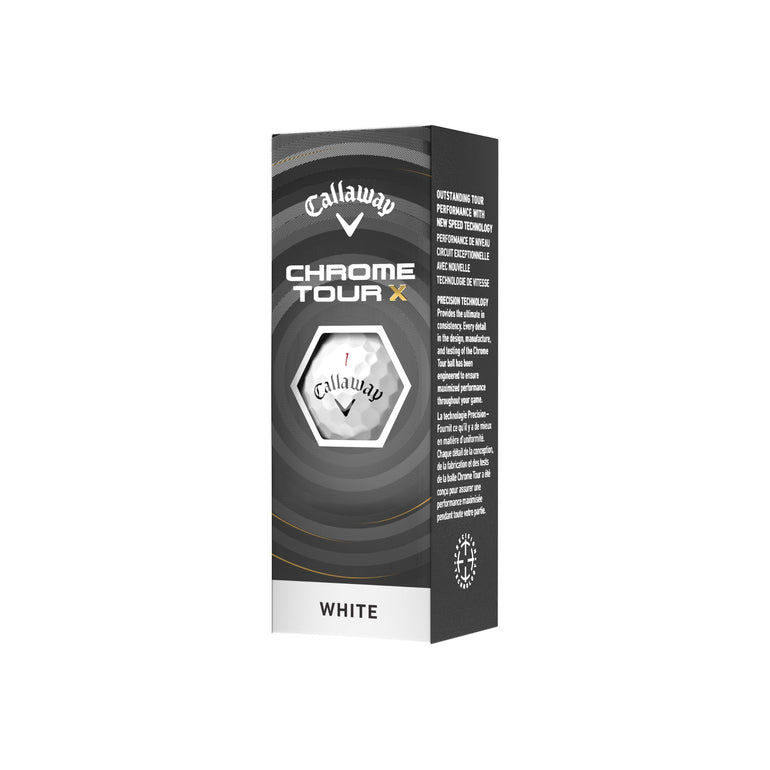 Callaway Chrome Tour X golf ball packaging on a white background