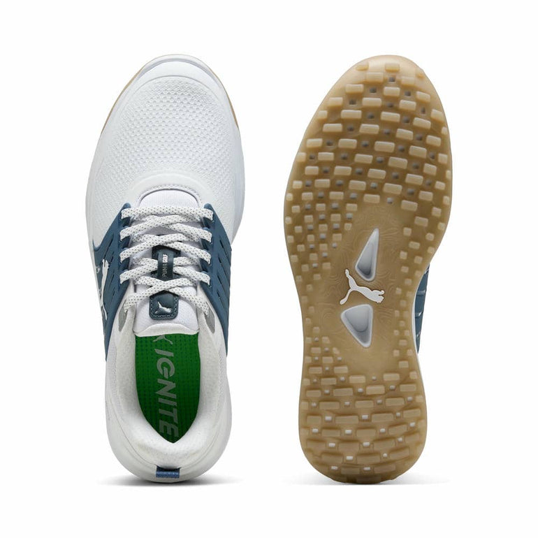 Puma Men's Ignite Elevate 2 Spikeless Golf Shoe - Puma White/Dark Indigo/Ice Coffee
