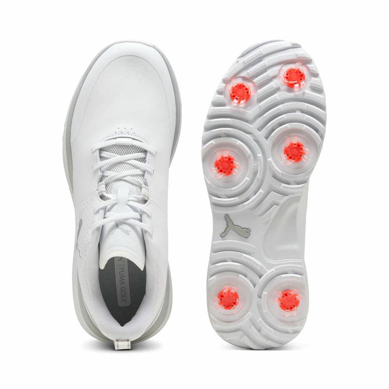 Puma Men's Fusion Grip ST Spiked Golf Shoe - Puma White/Puma Silver/Ash Gray