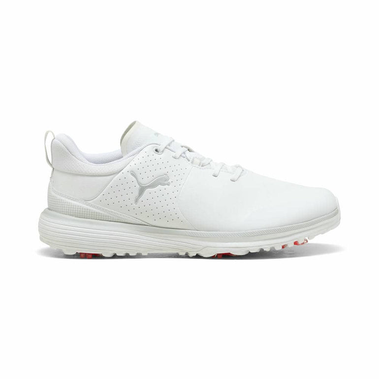 Puma Men's Fusion Grip ST Spiked Golf Shoe - Puma White/Puma Silver/Ash Gray
