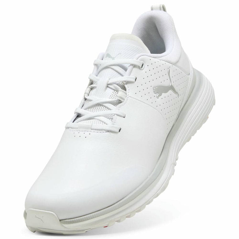 Puma Men's Fusion Grip ST Spiked Golf Shoe - Puma White/Puma Silver/Ash Gray