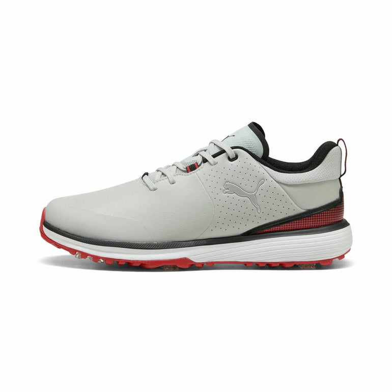 Puma Men's Fusion Grip ST Spiked Golf Shoe - Ash Gray/Puma Black/Candy Apple