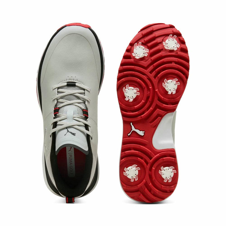 Puma Men's Fusion Grip ST Spiked Golf Shoe - Ash Gray/Puma Black/Candy Apple