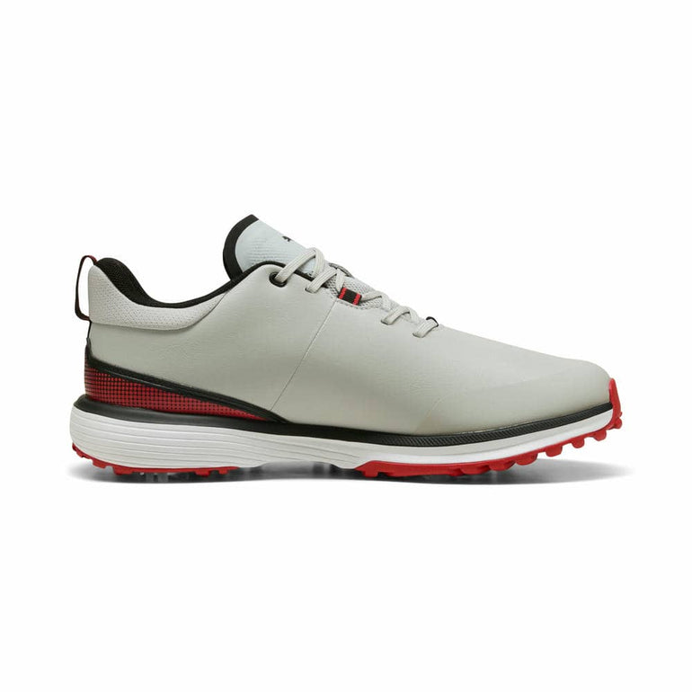 Puma Men's Fusion Grip ST Spiked Golf Shoe - Ash Gray/Puma Black/Candy Apple