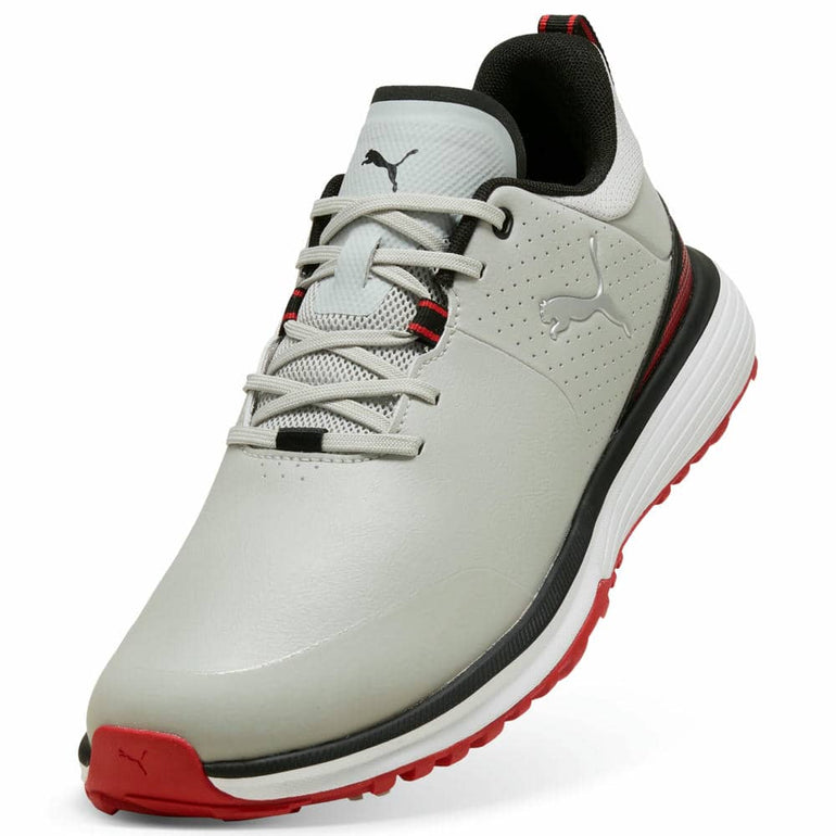 Puma Men's Fusion Grip ST Spiked Golf Shoe - Ash Gray/Puma Black/Candy Apple