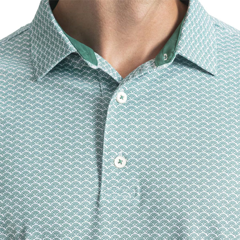 FootJoy Men's Scallop Geo Pique Polo - Field Green/White