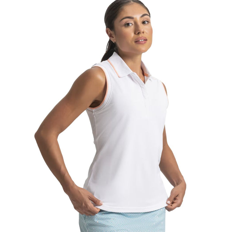 Footjoy Women's Sleeveless Polo - White/Desert Peach