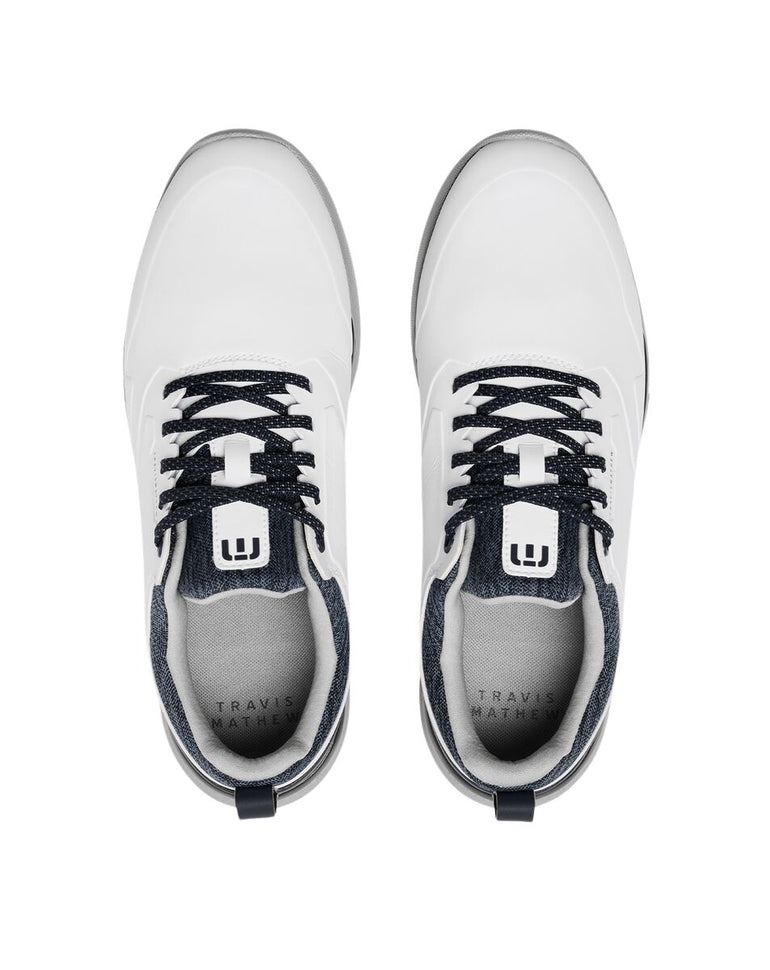 TravisMathew Men's Daily Pro Hybrid+ Spikeless Golf Shoe - White/Total Eclipse