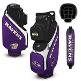 Baltimore Ravens golf bag with accessories on a white background