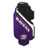 Purple golf bag with Baltimore Ravens logo on a white background