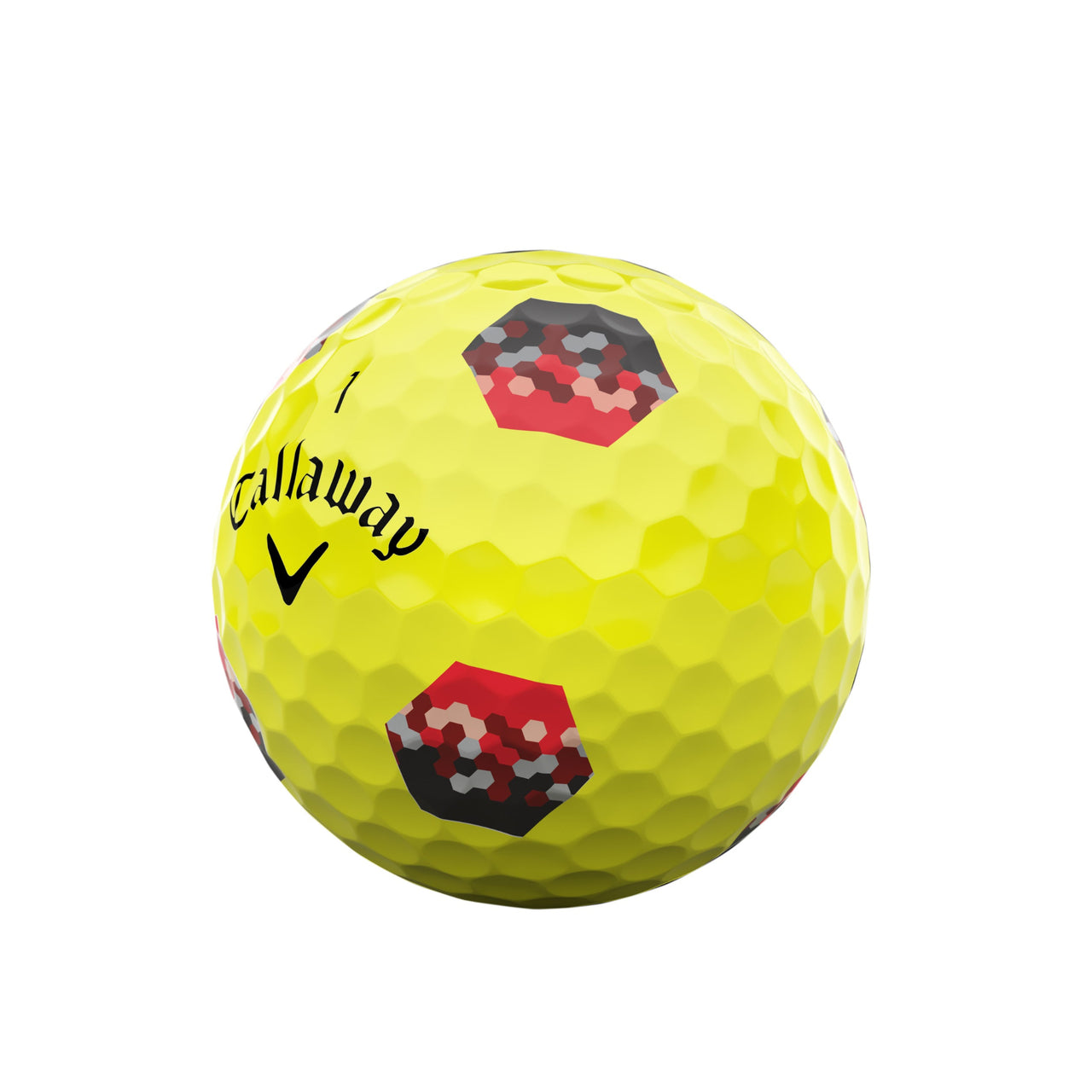 Yellow golf ball with Callaway logo on a white background