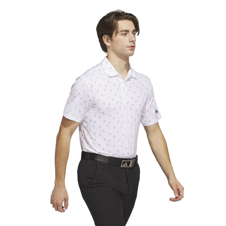 Adidas Men's Ultimate Printed Mesh Polo 25 - White/Collegiate Green