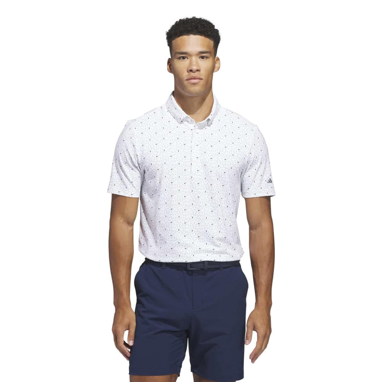 Adidas Men's Ultimate+ Soft Print Polo - White/Wonder Sage