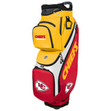 Yellow and red golf bag with Kansas City Chiefs branding on a white background