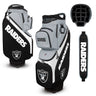 Las Vegas Raiders golf bag with various components on a white background
