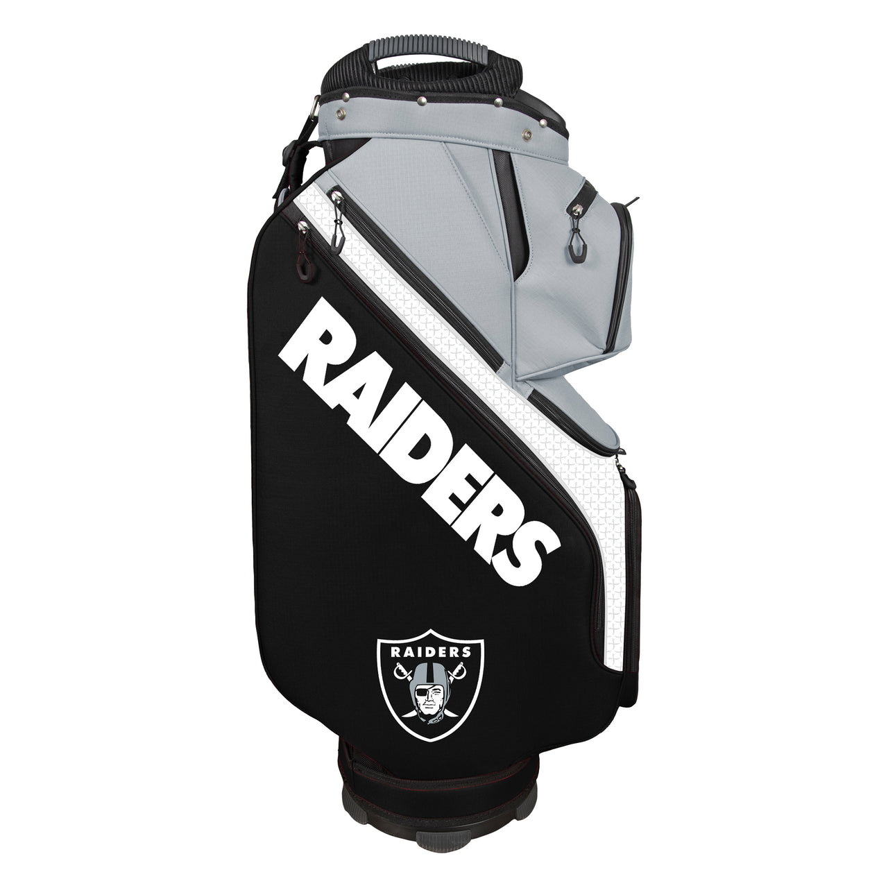 Golf bag with 'RAIDERS' branding on a white background