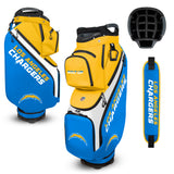 Los Angeles Chargers golf bag with club head cover and strap on a white background