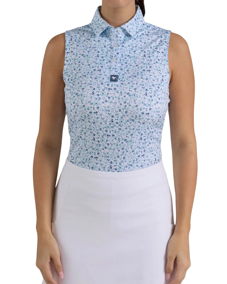 Bad Birdie Women's Mini Mood Sleeveless Polo - Pale Blue