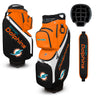 Miami Dolphins golf bag with multiple views on a white background