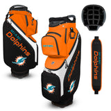 Miami Dolphins golf bag with multiple views on a white background