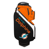 Miami Dolphins golf bag with orange and black design on a white background