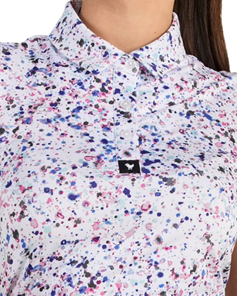 Bad Birdie Women's Paint Splatter 3 Sleeveless Polo