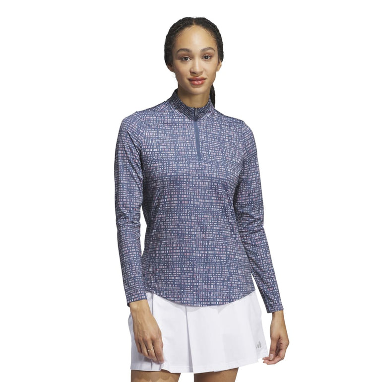 Adidas Women's Ultimate365 Printed Quarter Zip Mock 24 - Preloved Ink