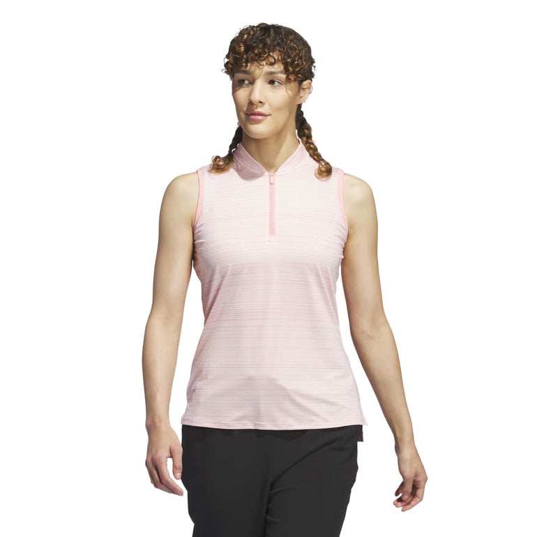 Adidas Women's Ultimate365 Stripe Sleeveless Polo 24 - Sandy Pink