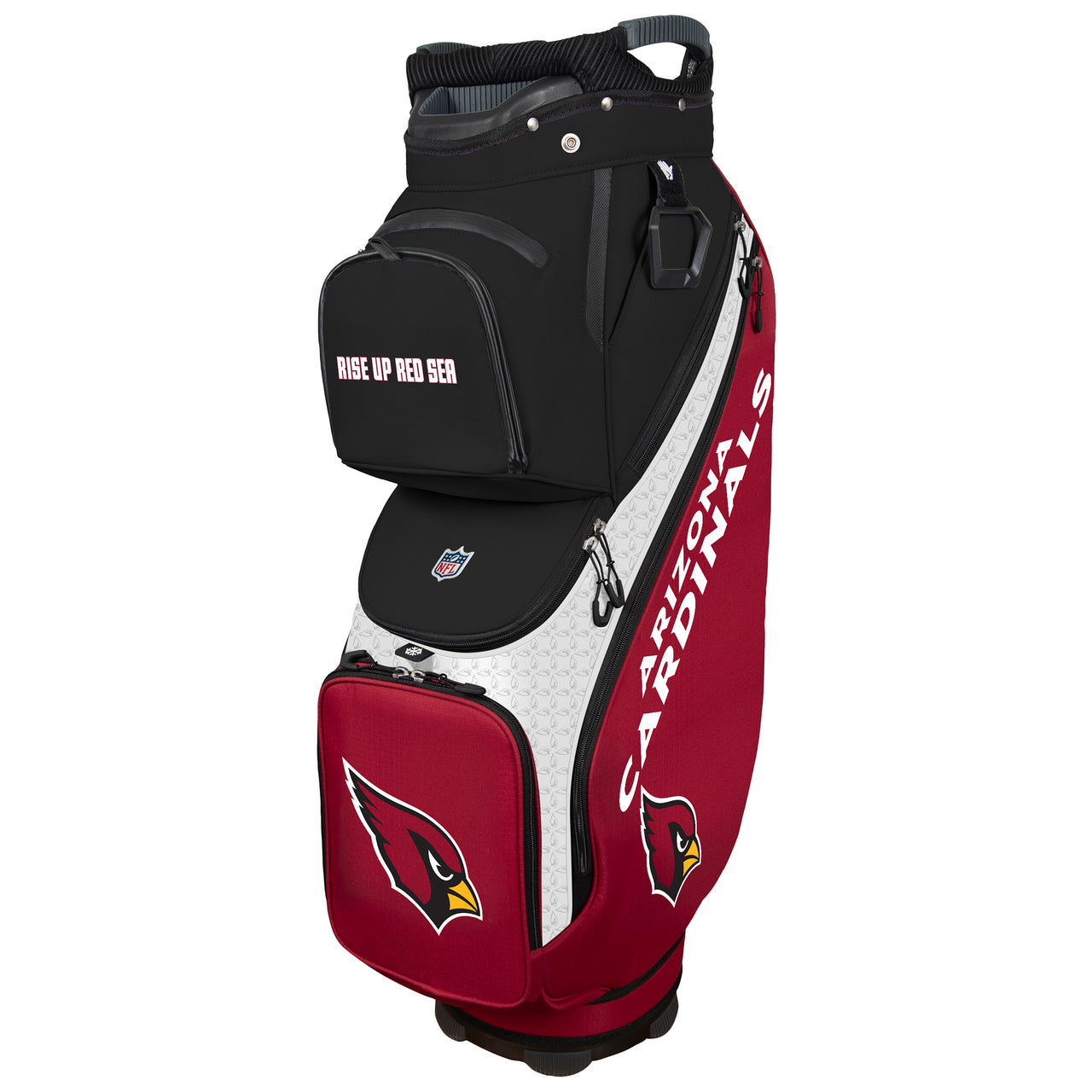 Golf bag with Arizona Cardinals branding on a white background