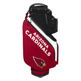 Red golf bag with 'Arizona Cardinals' text and logo on a white background