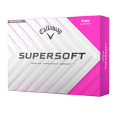 Callaway Supersoft golf ball packaging with pink and white design on a white background