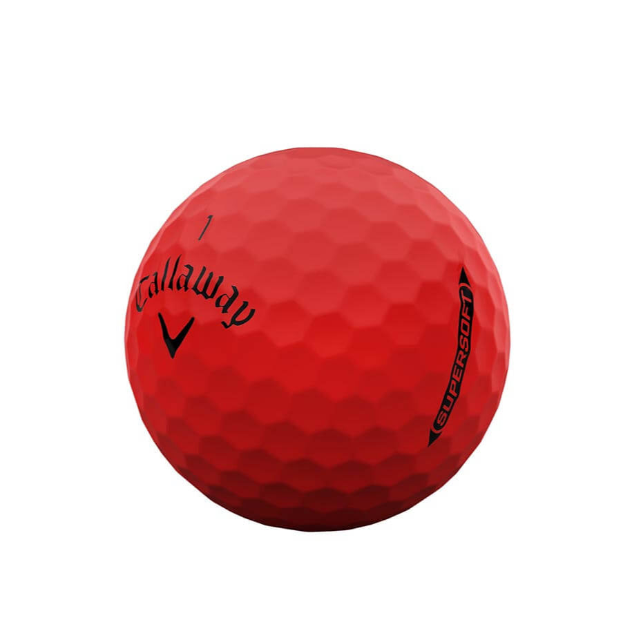 Red golf ball with Callaway logo on a white background