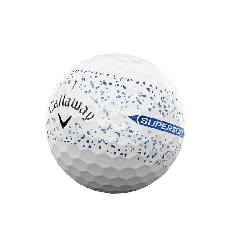 Callaway Supersoft golf ball with speckled design on a white background