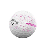 Callaway Supersoft golf ball with pink speckles on a white background