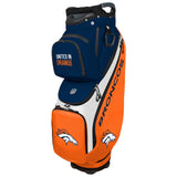 Golf bag with Denver Broncos branding on a white background