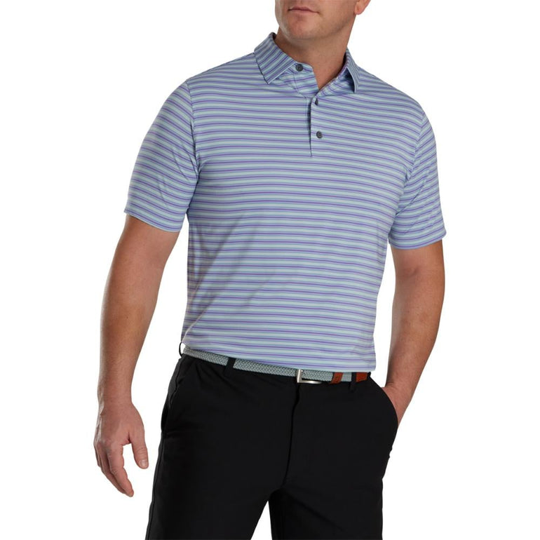 FootJoy Men's Multi Stripe Lisle Polo - Storm/Thistle 24