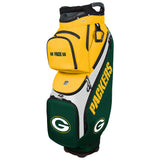 Green Bay Packers golf bag with yellow top and green body on a white background
