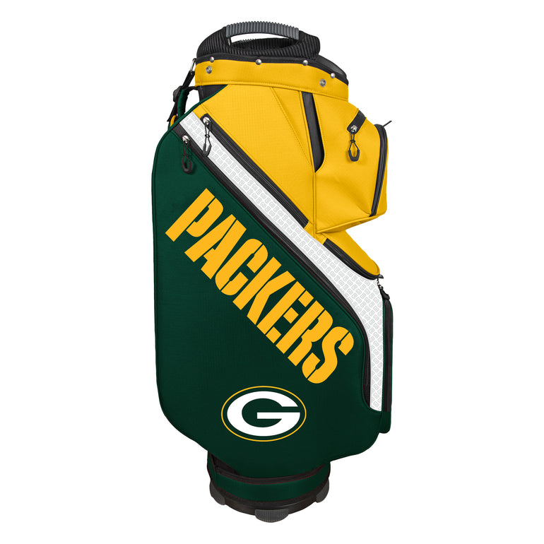 Green Bay Packers golf bag with green and yellow colors on a white background