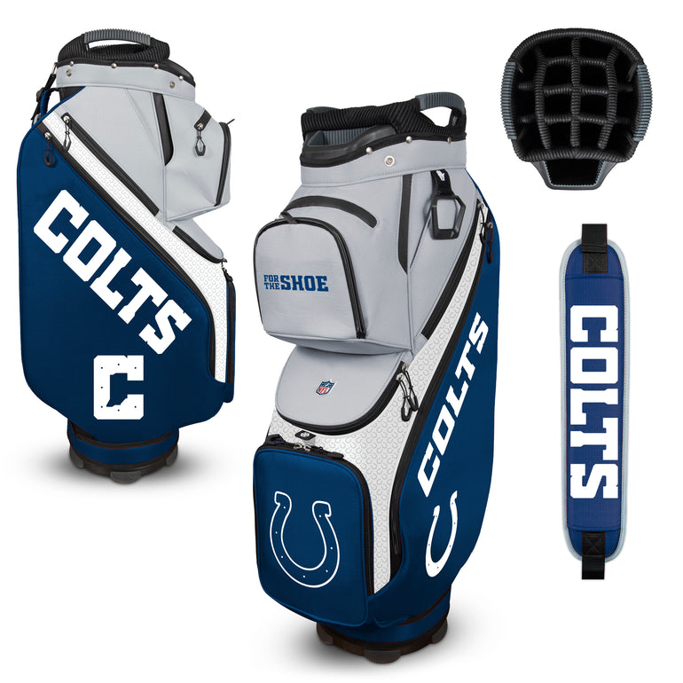 Colts-themed golf bag with additional accessories on a white background