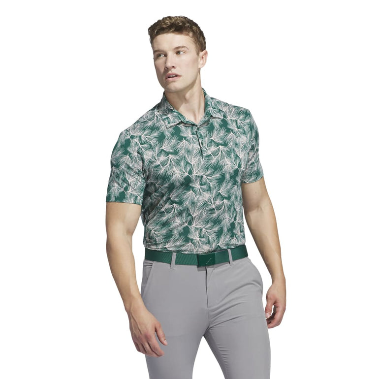 Adidas Men's Ultimate365 Mesh Print Polo 24 - Collegiate Green/Sandy Pink