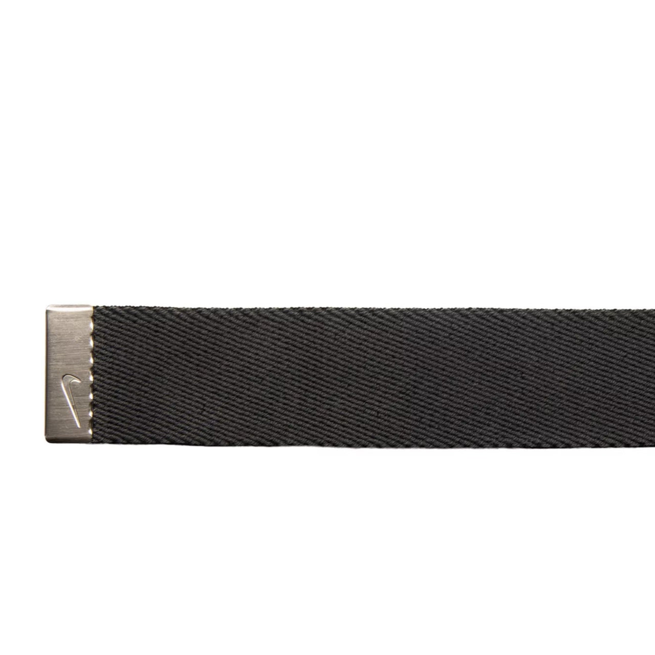 Black belt strap with silver buckle on a white background